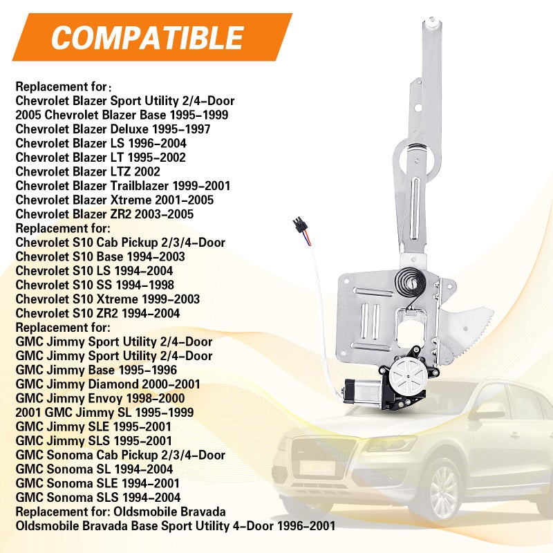 SUNROAD 741-844 منظم رفع نافذة الطاقة ومجموعة المحرك الجانبية اليسرى الأمامية بديل لسائق شيفروليه 1995-2004 S10/Blazer GMC سونومه وجيمي أولدزموبيل برافادا - Image 4